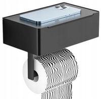 Uchwyt na Papier Toaletowy z Półką Wieszak Czarny POJEMNIK NA CHUSTECZKI WC