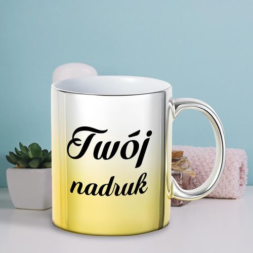 Kubek platerowany z Twoim nadrukiem - srebrno-żółty gradient na Arena.pl