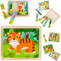 tg67009 puzzle klocki układanka drewniana zwierzęta 4w1 zoo safari