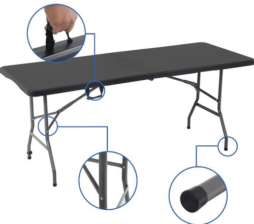 Zestaw składanych mebli Cateringowych ogrodowych czarny Stół + 6 krzeseł na Arena.pl