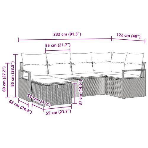 Zestaw Sof na Ogród 6 pcs beżowo-kremowy 232 x 122 x 85 cm na Arena.pl