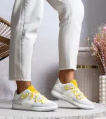 Szare sneakersy damskie trampki z żółtymi sznurówkami Arcobaleno 39