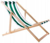 LEŻAK PLAŻOWY OGRODOWY DREWNIANY SKŁADANY WOODOK TKANINA W ZIELONE PASY