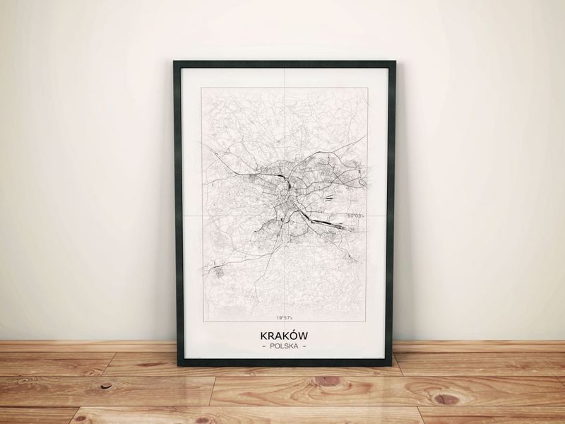 Kraków - Czarno-biała mapa 40x50 cm zdjęcie 10