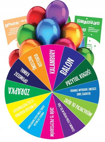 KOŁO FORTUNY dla dzieci ZABAWA + 20 x BALON + 20 x ZDRAPKA + 20 x na Arena.pl