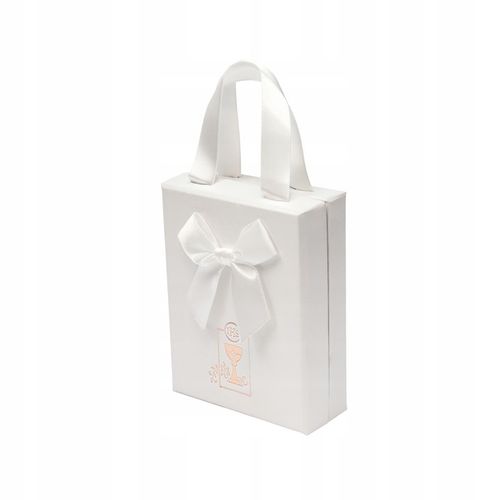 PAMIĄTKA KOMUNII ŚWIĘTEJ / ELEGANCKIE PUDEŁKO PREZENTOWE Z KOKARDĄ + GRAWER na Arena.pl