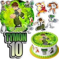 ZESTAW OPŁATEK NA TORT 20CM + 17 POSTACI - BEN10 TEN + IMIĘ 15CM 18CM