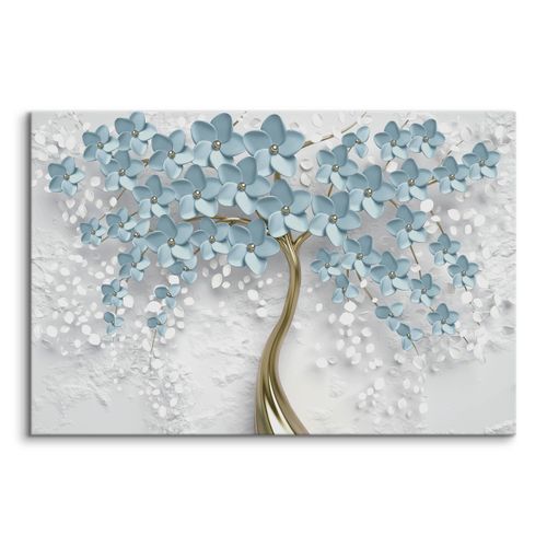 Obraz Na Płótnie Abstrakcyjne Drzewo Z Niebieskimi Kwiatami 100cm x 70cm na Arena.pl
