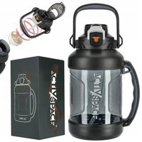 BUTELKA NA WODĘ BIDON SPORTOWY Z MIARKĄ TRITAN SZCZELNY ZE SŁOMKĄ 2L