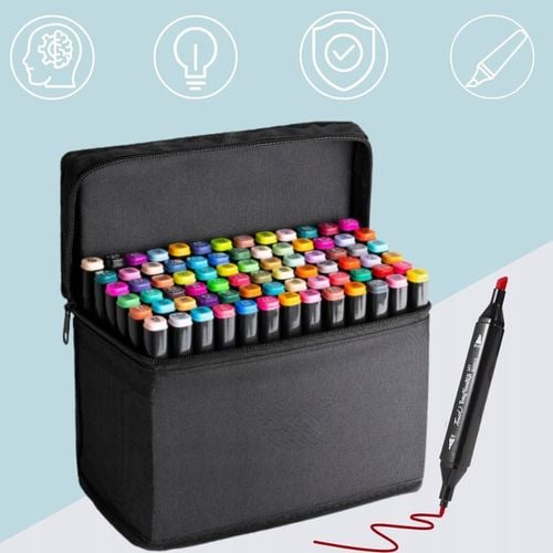 MARKERY ALKOHOLOWE 80 SZTUK PISAKI DWUSTRONNE MAZAKI FLAMASTRY + ETUI TORBA na Arena.pl