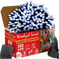LAMPKI CHOINKOWE BIAŁY ZIMNY 500 LED 8 TRYBÓW ZEW/WEW 35 METRÓW NA CHOINKĘ