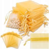 100x WORECZKI Z ORGANZY NA ŚLUB PREZENT BIŻUTERIĘ MAŁE TOREBKI 10x15 ZŁOTE