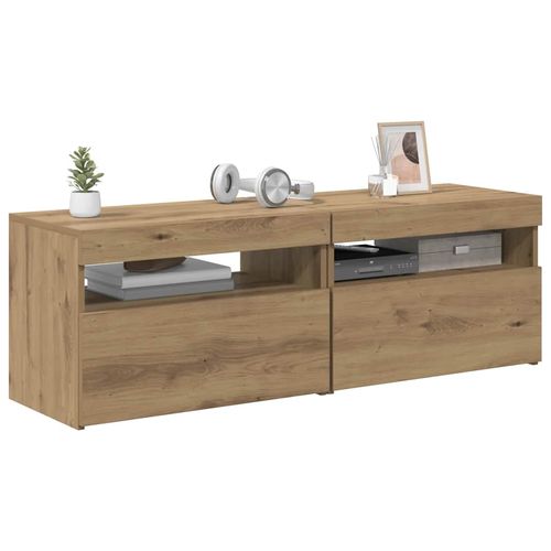 Szafki TV z LED, 2 szt., dąb artisan, materiał drewnopochodny na Arena.pl