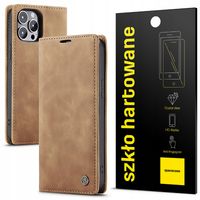 ETUI Z KLAPKĄ SKÓRZANE PORTFEL CASE POKROWIEC DO IPHONE 14 PRO MAX + SZKŁO