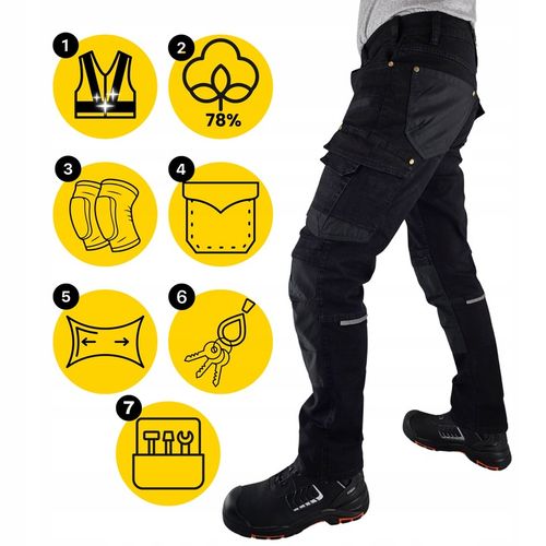 Spodnie robocze Jeans męskie Bojówki czarne Elastyczne Wygodne Stretch na Arena.pl