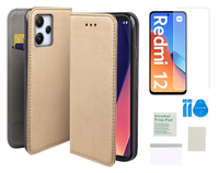 Etui z klapką do XIAOMI REDMI 12 4G 5G smart magnet złoty + folia ochronna