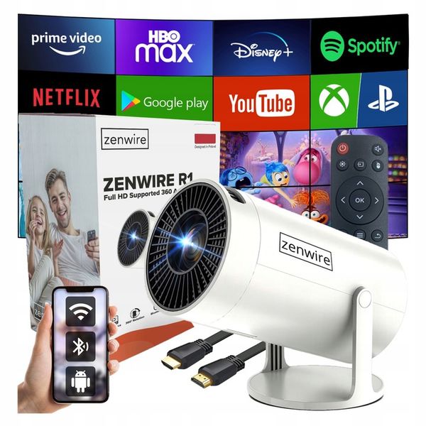 PRZENOŚNY MINI PROJEKTOR ANDROID WiFi RZUTNIK 360 FULL HD 4K Bluetooth zdjęcie 1
