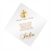 Biała SATYNOWA SZATKA na chrzest NADRUK DOWOLNE imię DATA chrztu życzenia