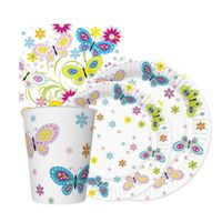 Zestaw komplet zastawy Kolorowe Motylki - kubeczki, talerzyki, serwetki