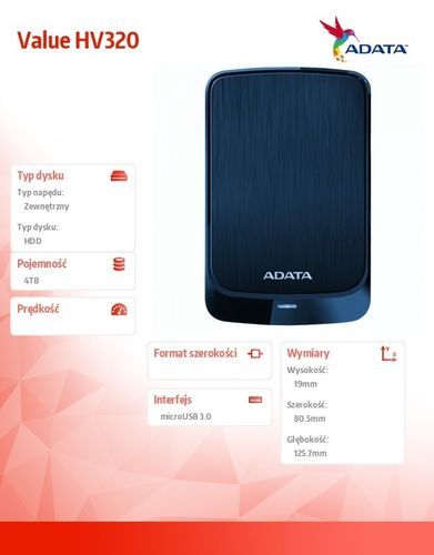 Adata Dysk twardy Value HV320 4TB microUSB3.0 Blue na Arena.pl