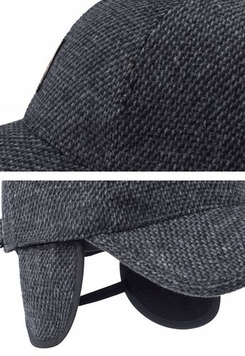 CZAPKA Z DASZKIEM MĘSKA CIEPŁA ZIMOWA NA ZIMĘ CHOWANE NAUSZNIKI CZARNA na Arena.pl