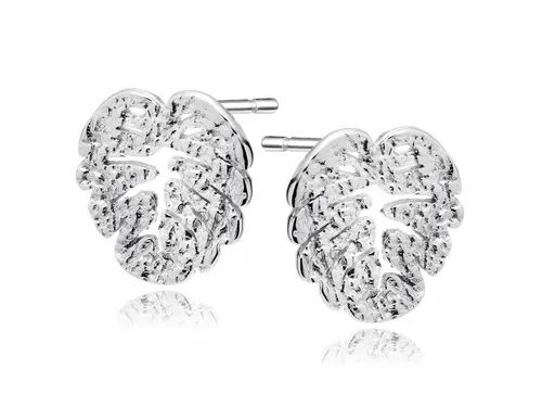 DELIKATNE RODOWANE SREBRNE KOLCZYKI LIŚCIE LISTKI Z WYPUKŁYM WZOREM SREBRO na Arena.pl