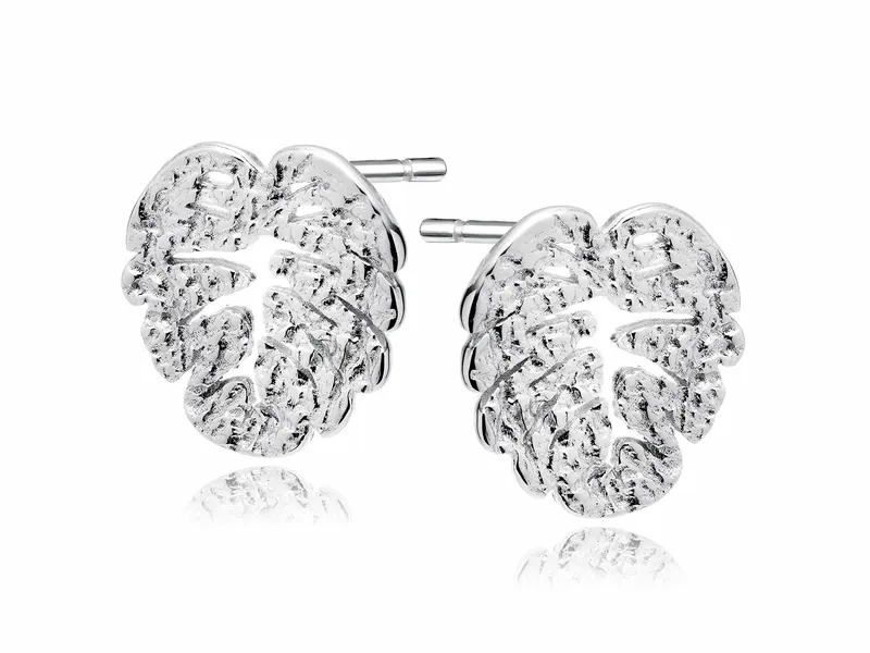 DELIKATNE RODOWANE SREBRNE KOLCZYKI LIŚCIE LISTKI Z WYPUKŁYM WZOREM SREBRO zdjęcie 1