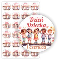 NAKLEJKI etykiety etykietki nalepki DZIEŃ DZIECKA upominek 24szt. 5cm