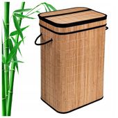 Bambusowy kosz na pranie czarny wkład 72L naturalny kolor