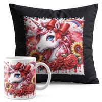 ZESTAW KUBEK + PODUSZKA CZARNA - JEDNOROŻEC UNICORN KOŃ