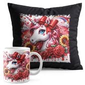 ZESTAW KUBEK + PODUSZKA CZARNA - JEDNOROŻEC UNICORN KOŃ