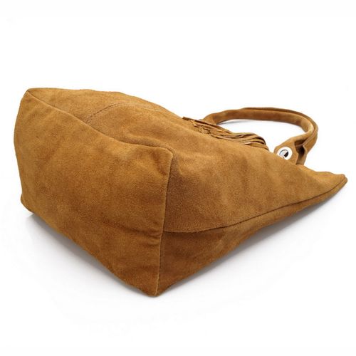 VERA PELLE torebka zamszowa worek shopper z saszetką V093 j.szara na Arena.pl