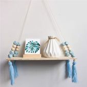 Półka drewniana z frędzlami 38x14 cm