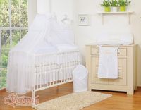 Duża moskitiera do łóżeczka dziecięcego z białego szyfonu z kółeczkami