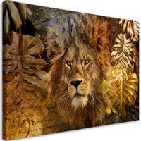 Obraz na płótnie, Lew i złote liście Monstera 60x40 60x40