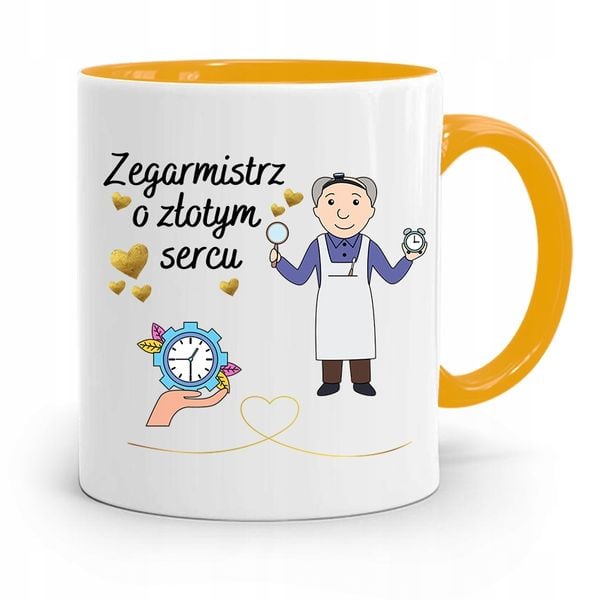 Kubek Żółty Dla Zegarmistrza O Złotym Sercu Z Nadrukiem Ze Zdjęciem zdjęcie 1