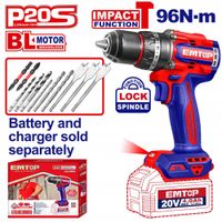 Wiertarko wkrętarka udarowa 96Nm 20V P20S + Akcesoria wiertła EMTOP