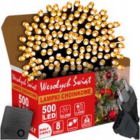 LAMPKI CHOINKOWE BIAŁY CIEPŁY 500 LED 8 TRYBÓW ZEW/WEW 35 METRÓW NA CHOINKĘ