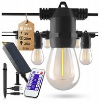 Girlanda Solarna Ogrodowa Lampki Solarne 20m 20X Żarówka LED E27 + Pilot