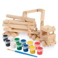 Drewniana zabawka John Paddle Timberjack - ciężarówka z balami - 33cm z zestawem farbek