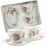 ZESTAW FILIŻANEK Z TALERZYKAMI NA PREZENT 240 ML PORCELANA DO KAWY HERBATY