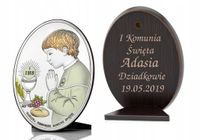 OBRAZEK srebrny pamiątka na KOMUNIĘ prezent DLA CHŁOPCA od dziadków