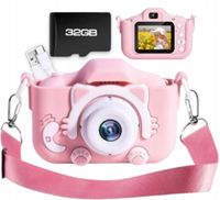 APARAT CYFROWY DLA DZIECI DZIECKA FOTOGRAFICZNY RÓŻOWY KOTEK + KARTA 32GB