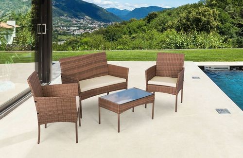 ZESTAW MEBLI OGRODOWYCH Z TECHNORATTANU ŁAWKA STÓŁ KRZESŁA BRĄZ MultiGarden na Arena.pl