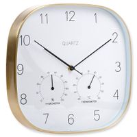 Zegar Ścienny z Termometrem Higrometrem Wiszący na Ścianę Biały Złoty 28 cm