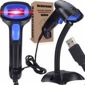 Zestaw Przewodowy Czytnik Skaner Kodów Kreskowych 1D Heckermann Yhd-1100 + Stojak