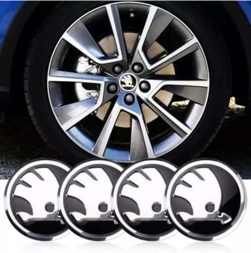 Naklejki emblemat na kołpaki dekielki koła skoda 56 mm aluminium 4 szt NOWE na Arena.pl