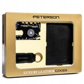 Portfel męski skóra naturalna czarny elegancki zestaw prezentowy