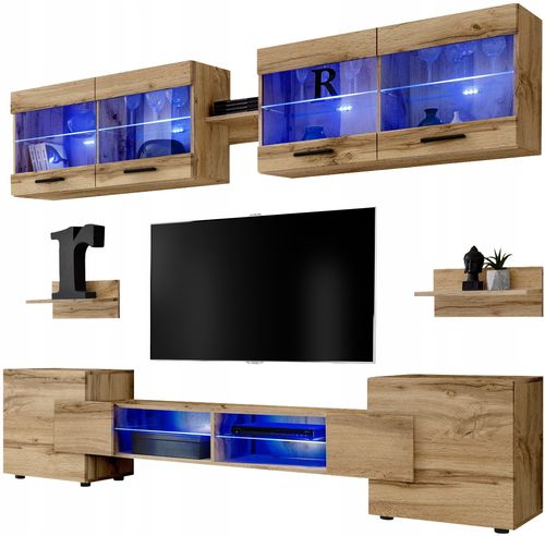 Pan Igiełka - Meblościanka do Salonu LED RGB Dąb Wotan, Zestaw Mebli na Arena.pl