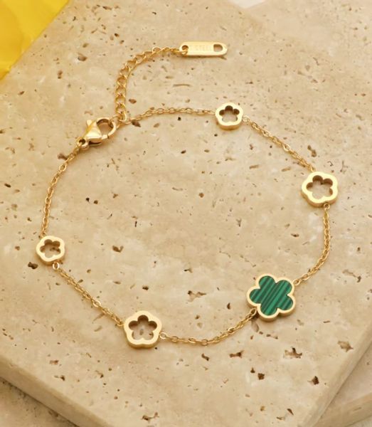 Bransoletka pozłacana stal chirurgiczna zielony kwiatek zdjęcie 5